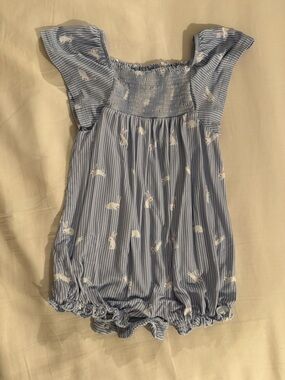 Little Sleepies Bunny Stripe Smocked Flutter Romper